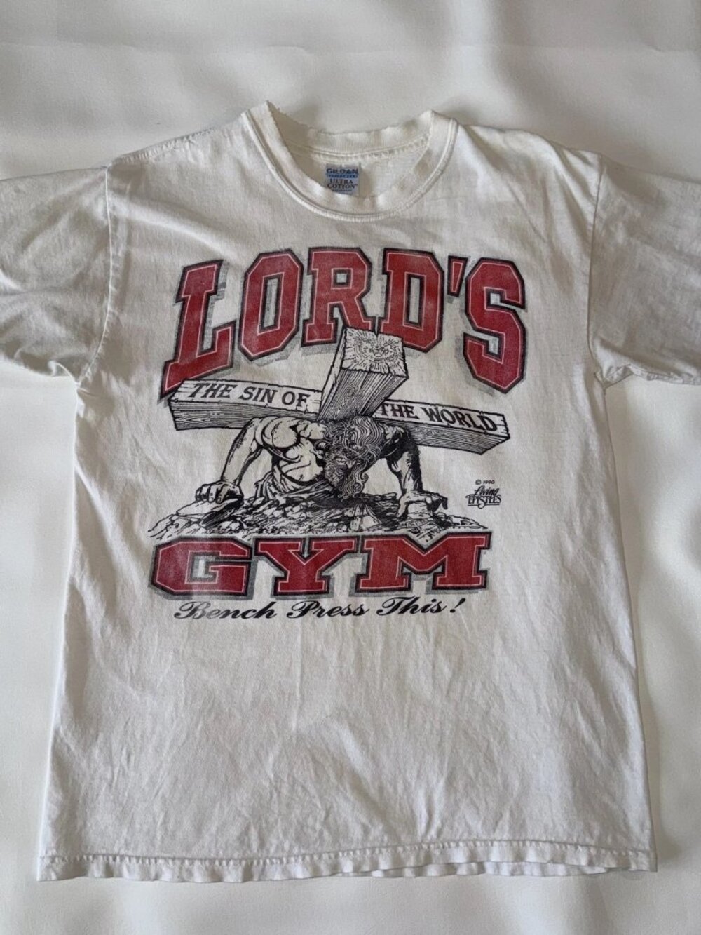 VTG Lords Gym T Shirt Sz M Jesus Cross Living Epistles Double Sided Graphic 90s